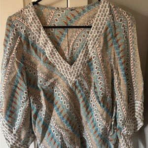 Dorothy Perkins Blue and Cream Patterned Blouse